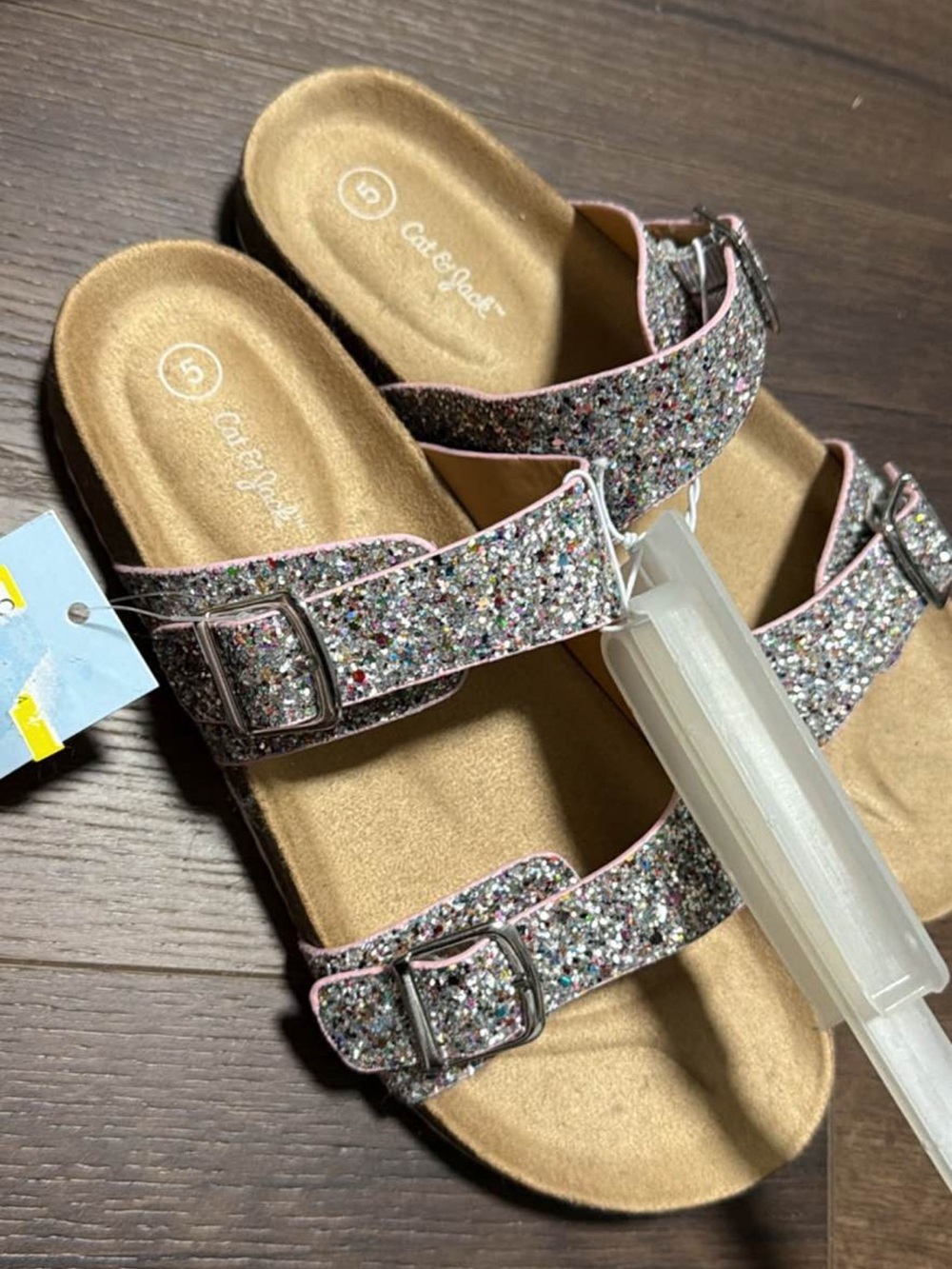 Cat & Jack Pink Trim Multicolor Glitter Buckle Slide Sandals